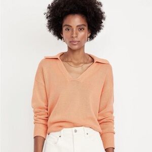 NWT Old Navy V-Neck Polo Peach Sweater